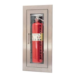 24 x 9.5 Inch Cameo Series Cabinet for up to 10 Lbs ABC Fire Extinguisher - Brass Door and Frame, Semi-Recessed, 1.5 Inch Trim
