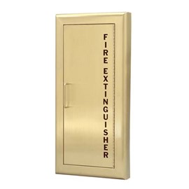 24 x 9.5 Inch Fire Rated Cabinet for up to 10 Lbs ABC Fire Extinguisher - Brass Door and Frame, Semi-Recessed, 1.5 Inch Trim