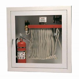 30 x 30 Inch Cabinet for 100 Ft Fire Hose, Rack and Extinguisher- Stainless Steel Door and Frame, Semi-Recessed, 1.25 Inch Trim
